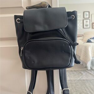 Black Faux Leather Backpack